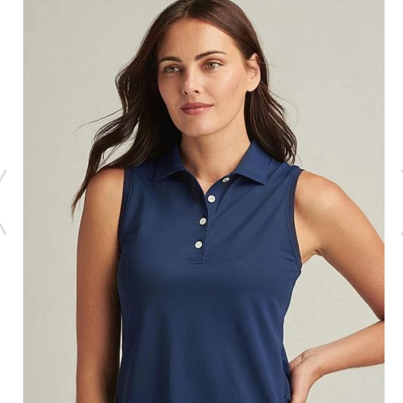 Peter Millar Golf Banded Sport Sleeveless Button Golf Shirts in Navy Blue Medium - Picture 12 of 17